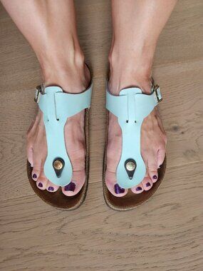 Birkenstock Betula Mint Green Gizeh Sandals, Size 7